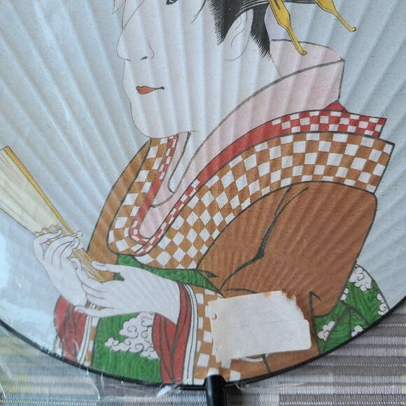 Asian Souvenir "Uchiwa" Leaf Fan With Ukiyo-e Reproduction Art by Sharaku NWT - Picture 5 of 12